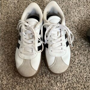 Adidas White and Black Sneakers with Tan Soles